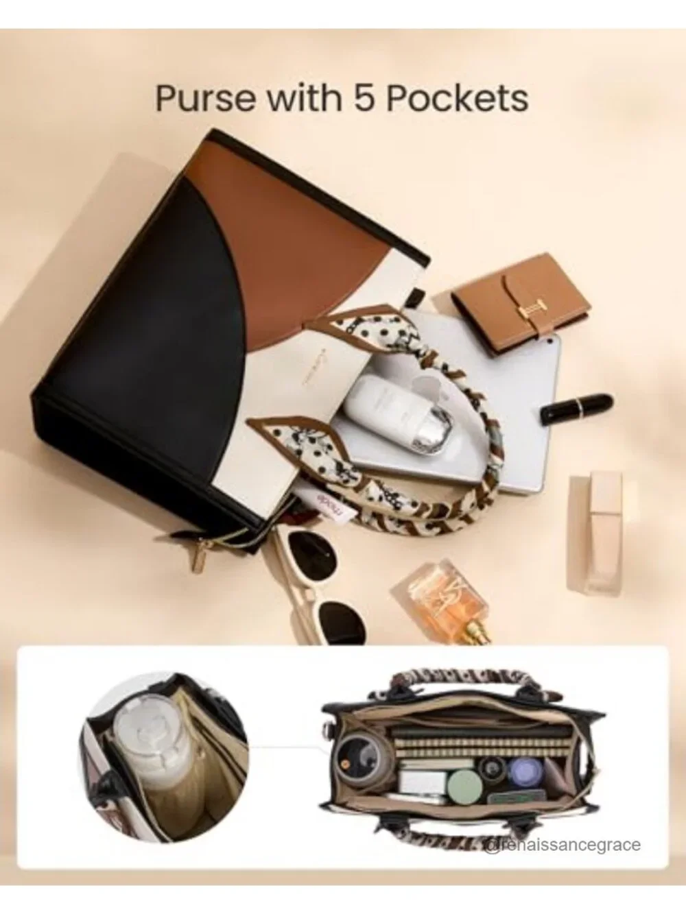 Waterproof PU Leather Tote Purse with Scarf, Satchel Top Handle Bag with Strap